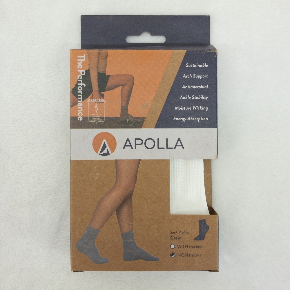 Apolla The Performance Crew Socks Mens XL 11.5-13 White Non Traction Compression